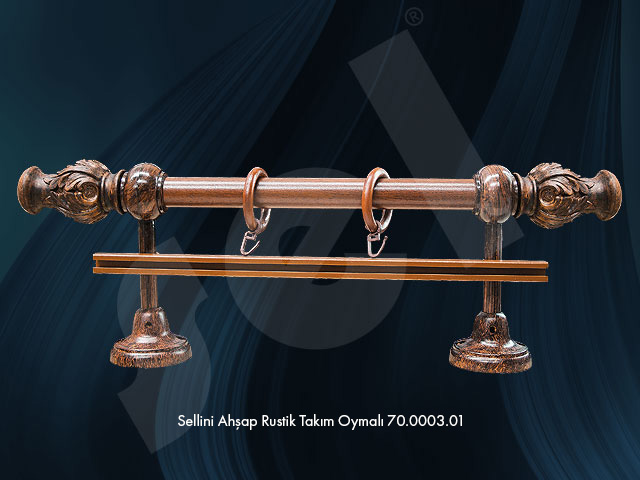 Sellini Ahşap Rustik Takım Oymalı - Perde Aksesuarları